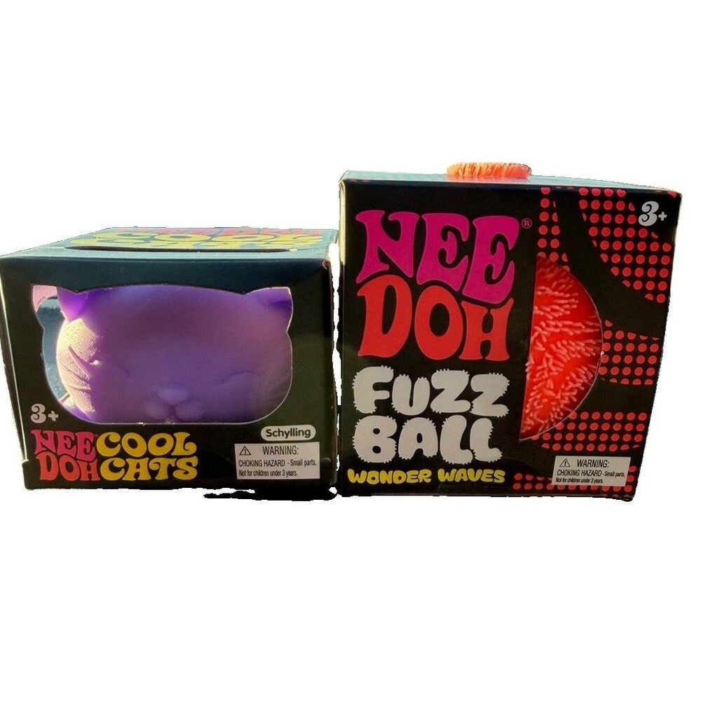 Schylling NeeDoh Cool Cats Purple & Fuzz Ball Wonder Waves Sensory Toy Lot!